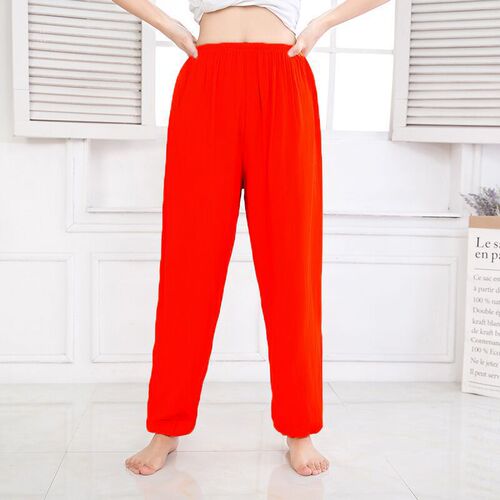 Men's and Women's Lantern Pants Cotton Silk Long Pants Artificial Cotton Mosquito-Proof Pants Yoga Thin Leggings Dance Wide Leg Pants for Adults Tai Chi Pants Summer