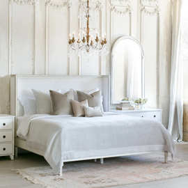 法式复古做旧实木雕花床美式白色做旧主卧婚床1.8米双人床公主床