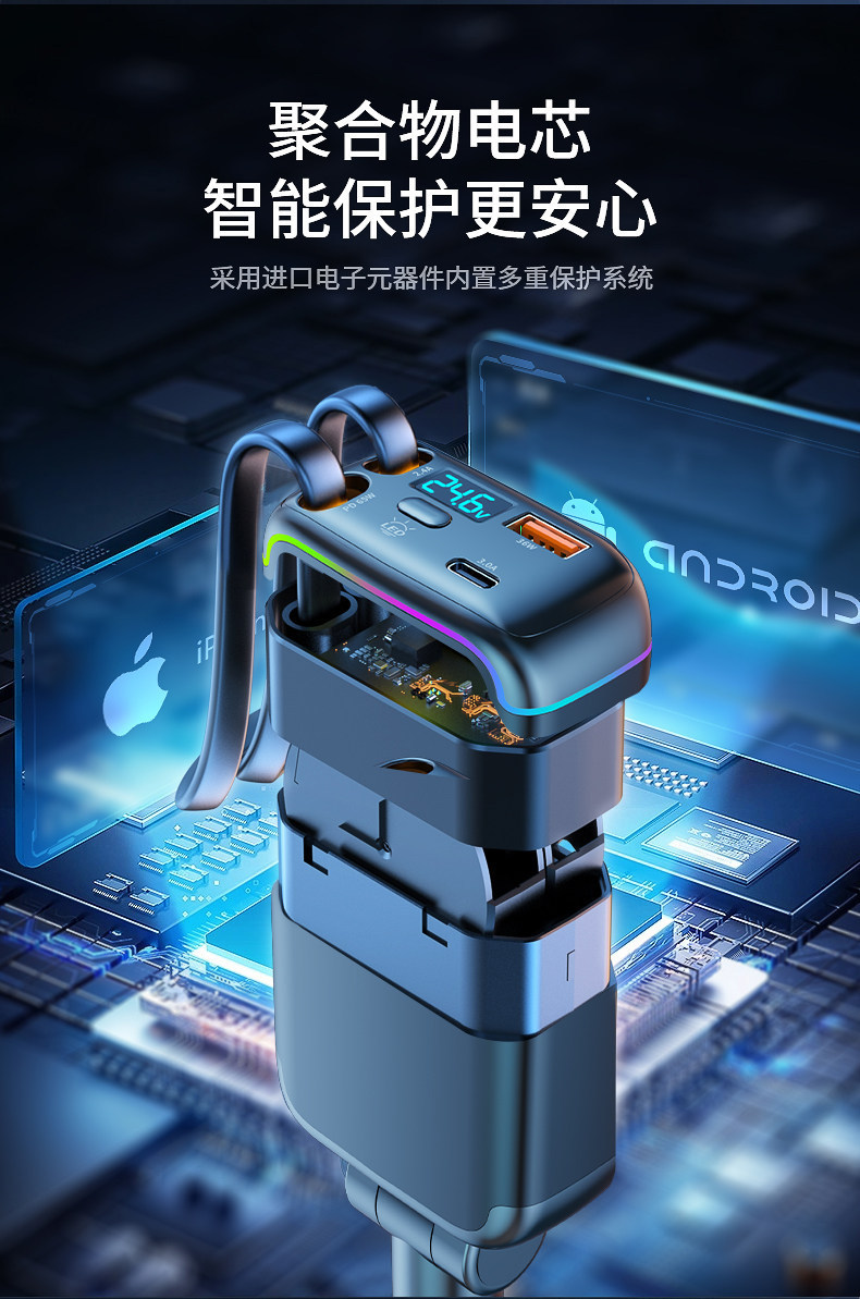 Cross-border new car charger supports 120W super-fast charging, features a retractable cable, and is a multi-functional cigarette lighter adapter