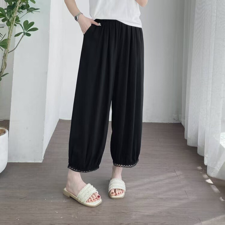 Summer Cotton Silk Women's Cropped Pants with Pockets, Artificial Cotton Loose Plus-Size Home Pants, Sleep Pants, Thin Casual Pants Summer Cotton Silk Women's Cropped Pants with Pockets, Artificial Cotton Loose Plus-Size Home Pants, Sleep Pants, Thin Casual Pants