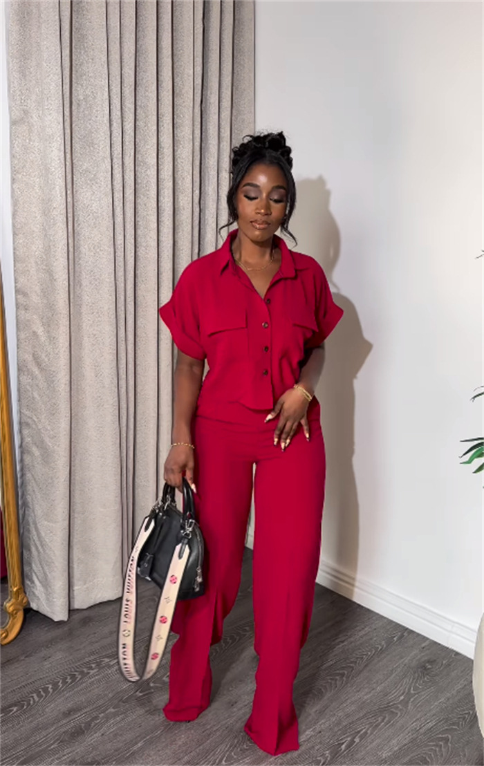 Holiday Daily Women's Casual Solid Color Polyester Button Pant Co-ord Set Pants Sets display picture 21