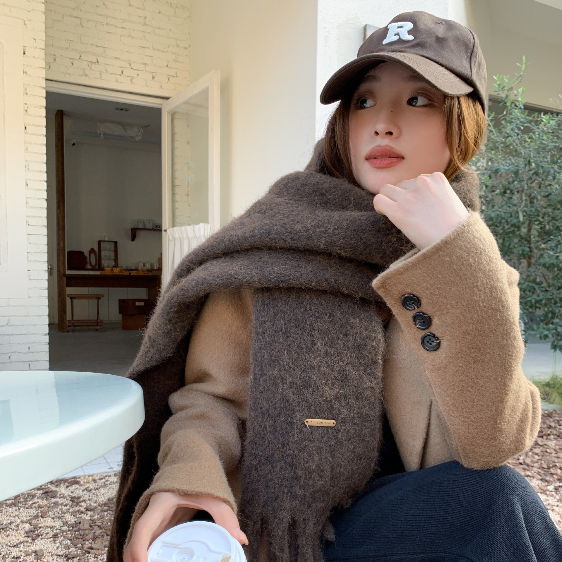 Otoño e Invierno nueva bufanda de mohair de las mujeres cálido chal engrosado glutinoso suave todo partido dopamina color sólido bufanda de la manera de las mujeres