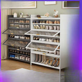 家用鞋柜鞋架卧室玄关入户门防尘大容量多层网红收纳多功能铁皮。