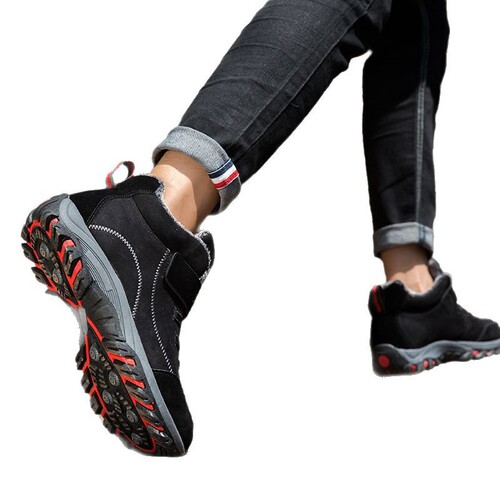 Men's Anti-slip Couple Comfort Sports Shoes for Autumn/Winter Outdoor Warm Fleece Insulated Walking Shoes for Elderly and Middle-aged