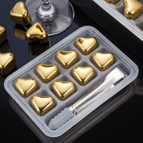 304 heart-shaped golden stainless steel ice cubes, vacuum electroplated titanium ice cubes, iced wine, cold compress and cooling new product
