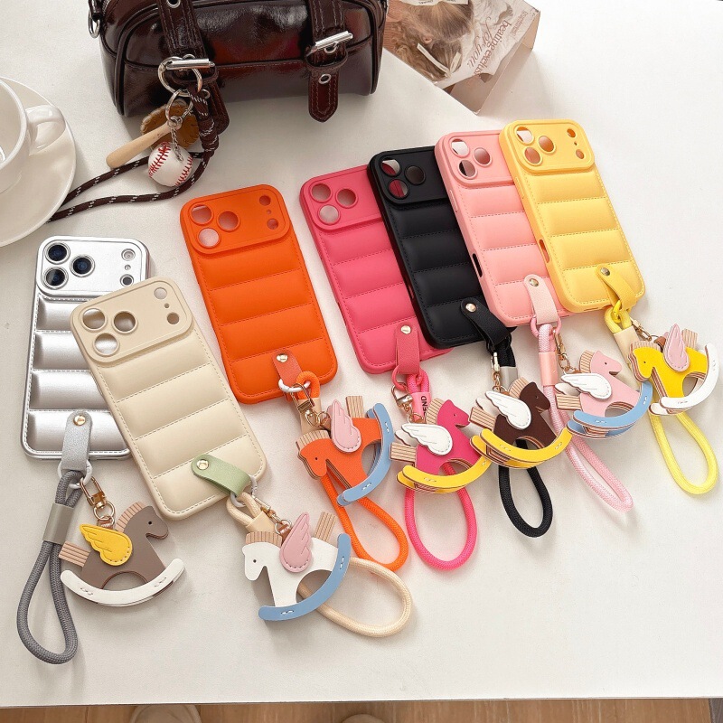 Suitable for Iphone17Promax Mobile Phone Case Apple 16 Liquid down Jacket 15Pro Leather Buckle Pegasus Pendant Case Suitable for Iphone17Promax Mobile Phone Case Apple 16 Liquid down Jacket 15Pro Leather Buckle Pegasus Pendant Case