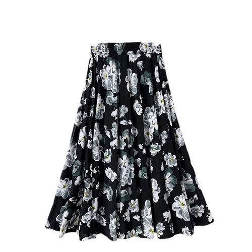 Women's Middle-Aged Semi-Body Skirt Ice Silk Thin Model Small Flower Medium Length Sun Dress Mother's Dress Summer Square Dance Skirt