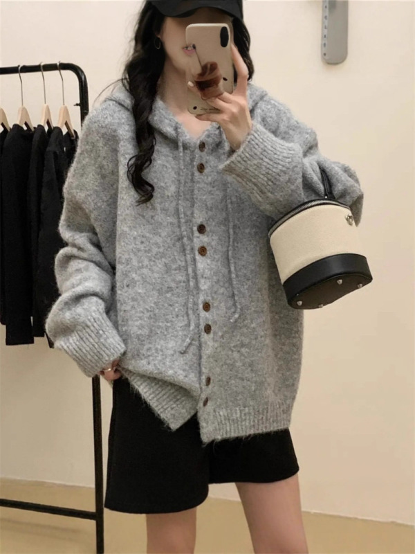 软糯宽松慵懒风连帽毛衣外套女秋冬2025新款洋气减龄百搭针织开衫|undefined
