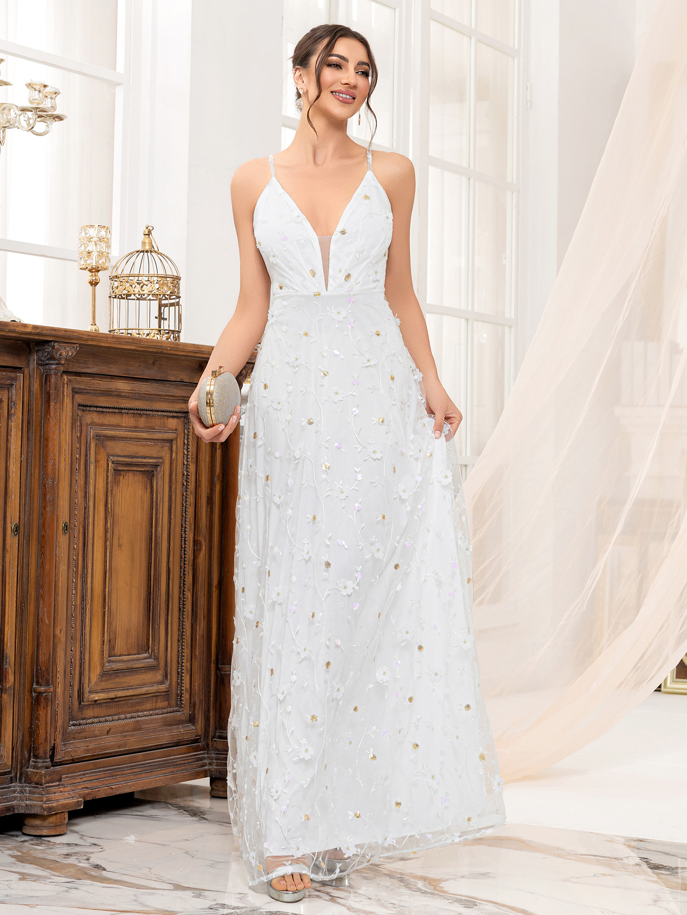 Vestido de novia con tirantes vestido de noche para mujer 2025 nuevo banquete de lujo ligero regalo para adultos anfitrión de la reunión anual vestido de noche de alta sensación