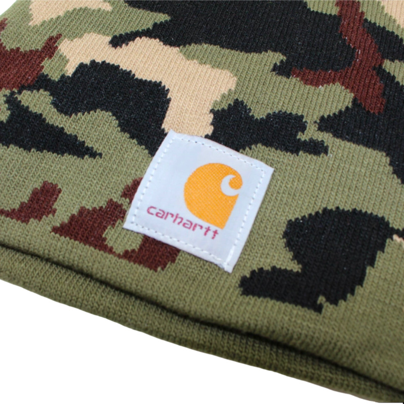크로스 보더 CARHARTT CARHART 자카드 위장 모자 남성용 및 여성용 작업복 야외 사이클링을위한 직선 챙 짧은 니트 모자