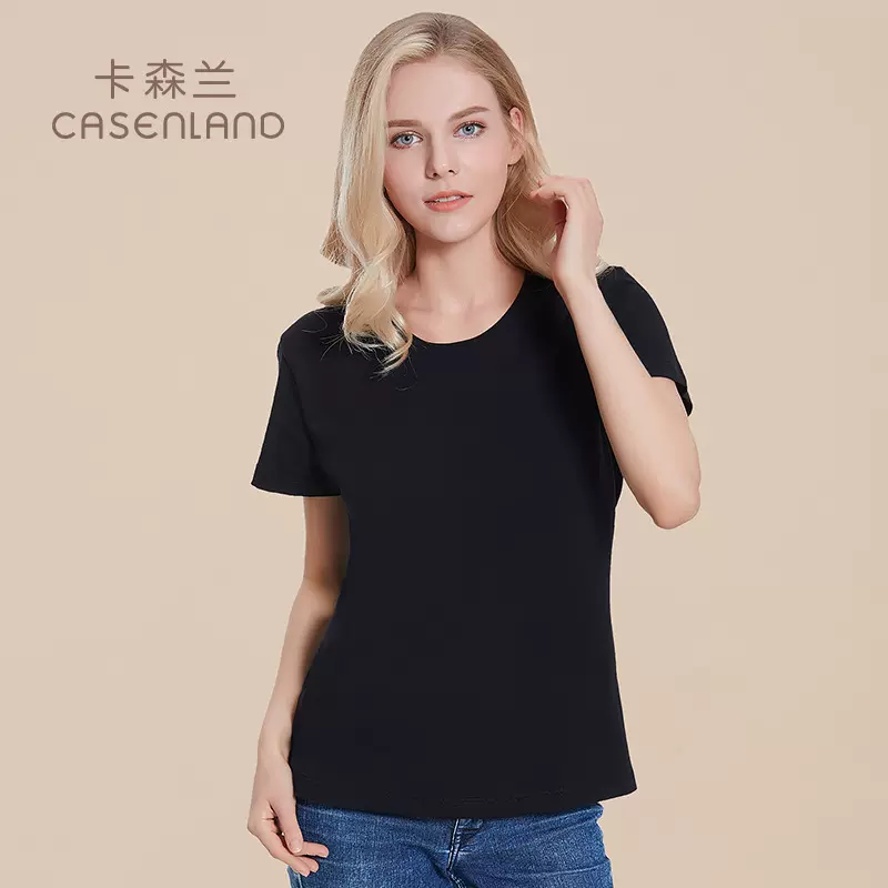 卡森兰纯色t恤女短袖新疆纯棉黑白色半袖显瘦打底丅恤衫夏季薄款