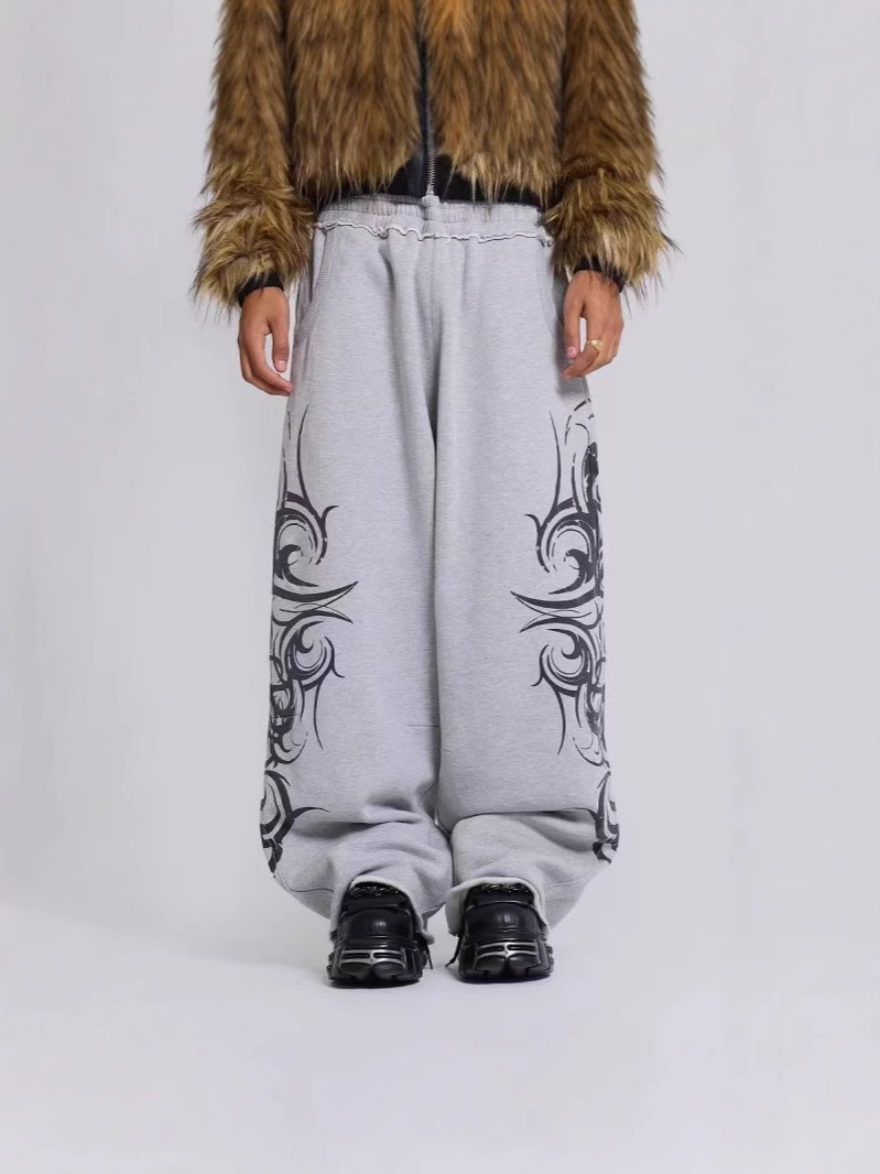 Pantalones de impresión de piernas anchas transfronterizas rectas de verano de algodón de cintura alta pantalones deportivos de spray de color de estilo casual