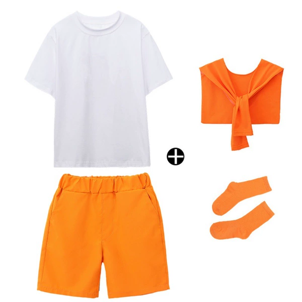 White t+orange shawl+orange pants+orange socks