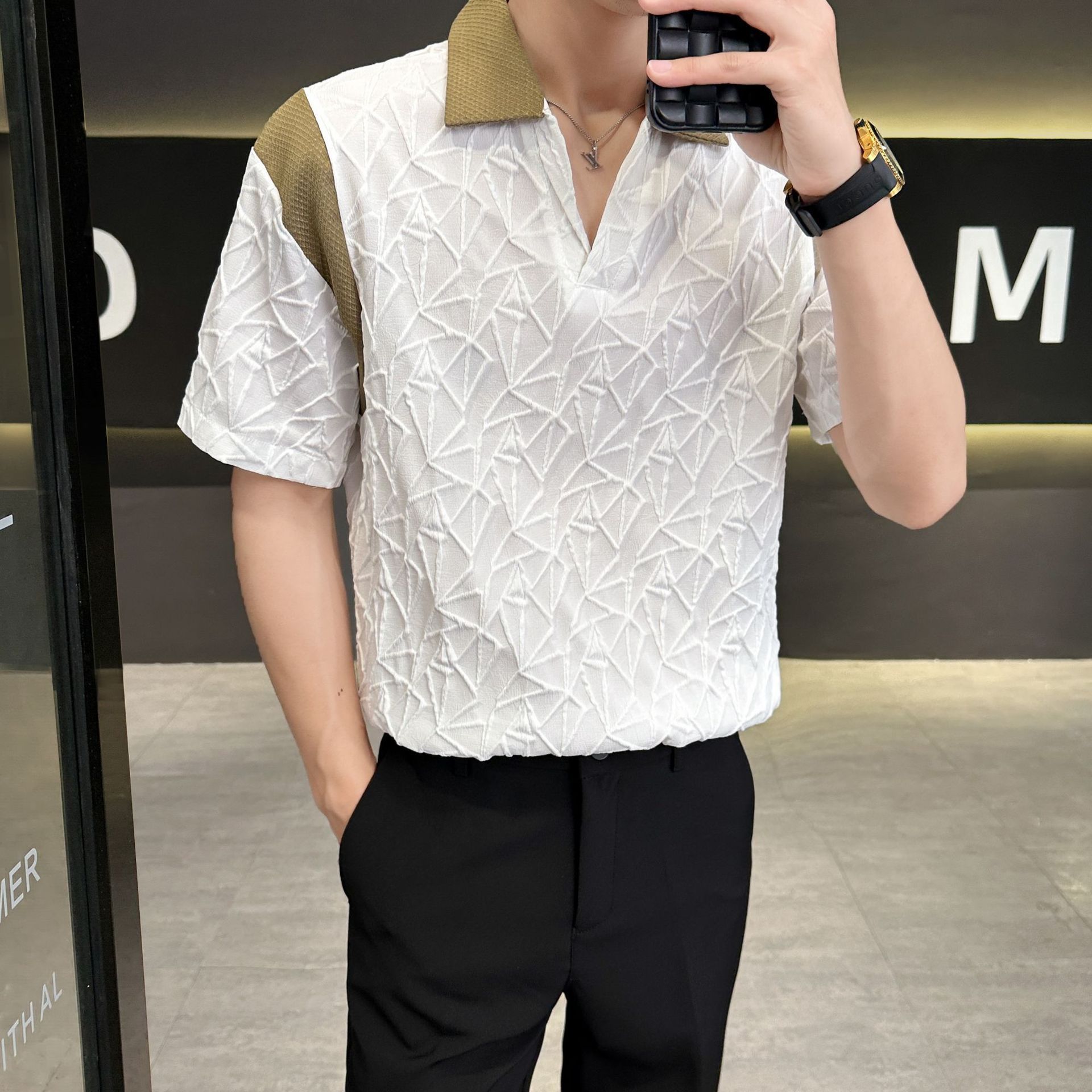 Polo homme été manches courtes tendance coupe ample confortable_voghion.com