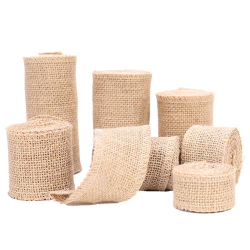 Factory direct sale DIY handmade Christmas wedding craft lace linen roll original color linen ribbon 5m long