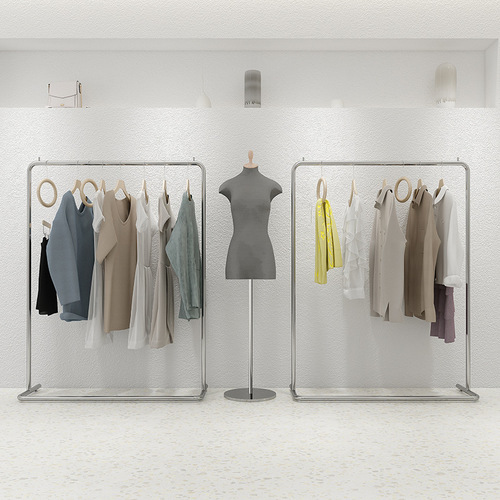 Display Rack for Clothing Store, Stainless Steel Brushed Silver, Unisex Children's Apparel Store Shelf Display Rack, Special Purpose Floor Standing Hanger
