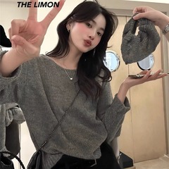 THE LIMON柠檬绿茶2025冬季精致重工微喇袖毛衣打底衫上衣配发圈