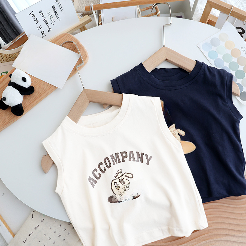 Pure Cotton Baby Children's Sleeveless T-shirt 2025 Cartoon Animation Pattern Superman Boys and Girls Vest Sweatshirt Top Summer