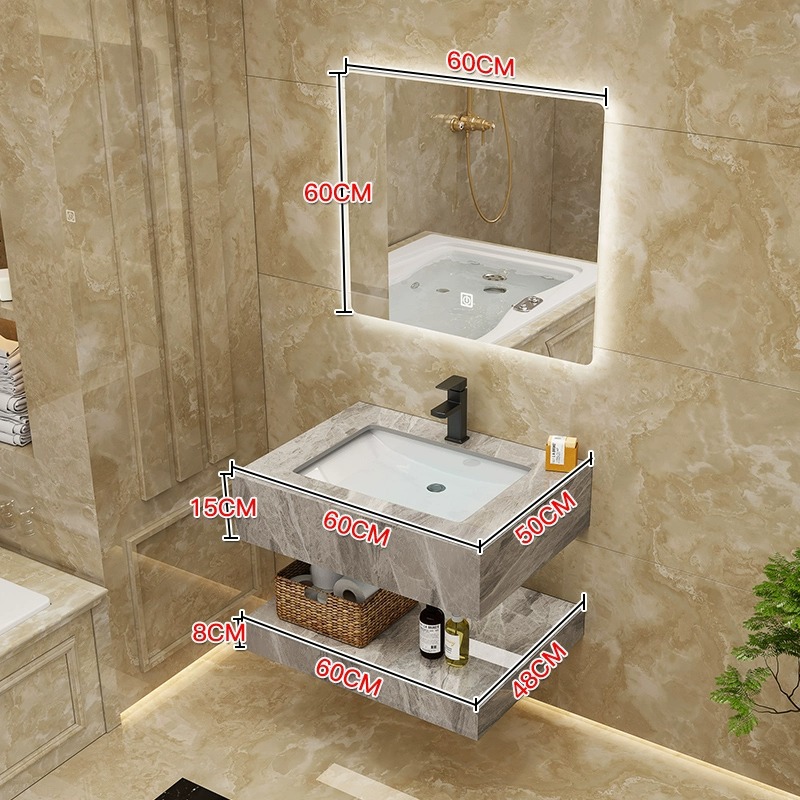 0.6 Espejo cuadrado inteligente de cuenca cerámica de placa de roca de dos capas