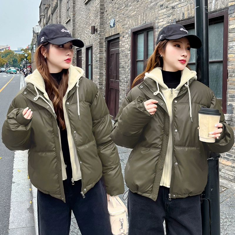 Женская короткая куртка-пуховик из искусственной овчины и хлопка в корейском стиле, новинка 2025 года, с капюшоном, имитация двухслойного пальто
