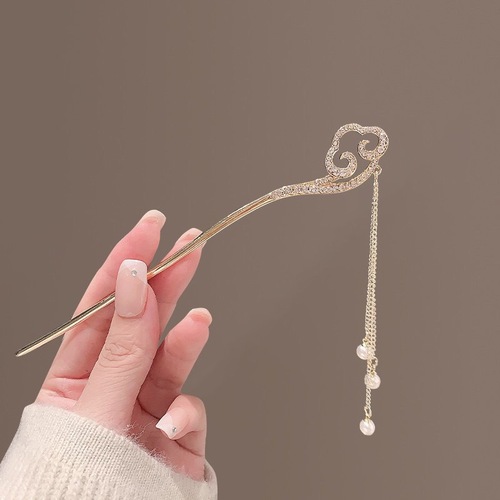 New Chinese style auspicious cloud tassel hairpin, retro temperament hairpin, ancient style hairpin, Hanfu step headband, hair accessories