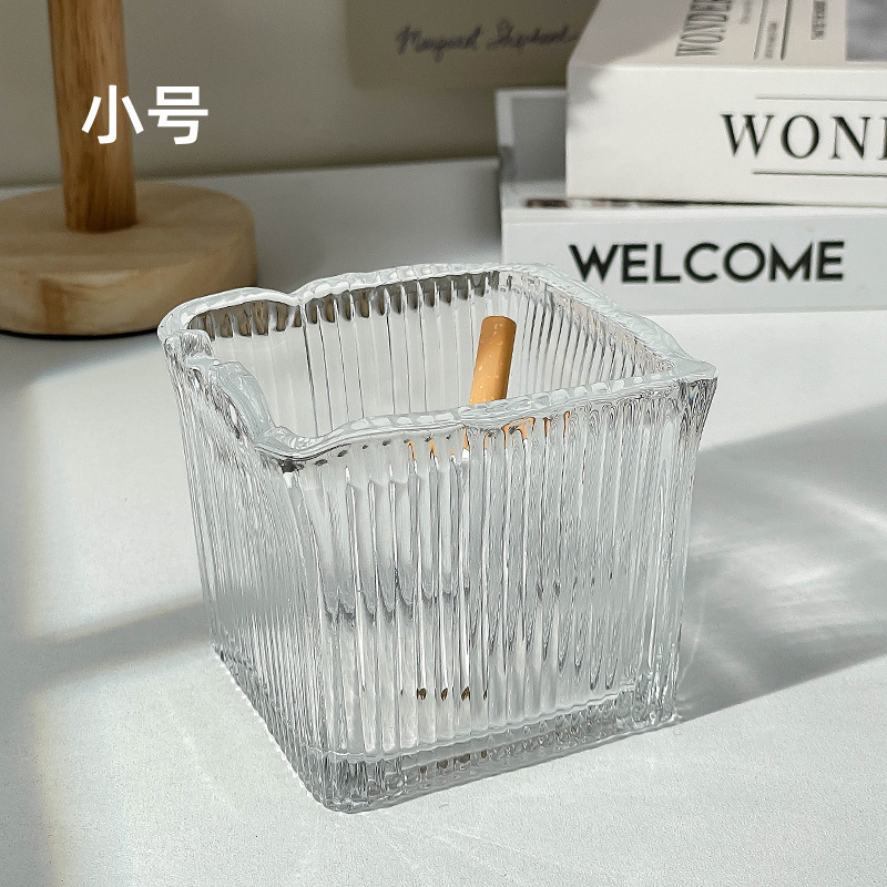 (2개) 간단한 줄무늬 유리 재떨이 거실 장식 재떨이 안티 플라이 애쉬 대용량 스퀘어 오피스 재떨이