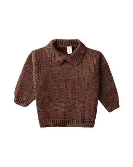 스톰 초콜릿 다크 브라운 옷깃 빈티지 풀오버 스웨터