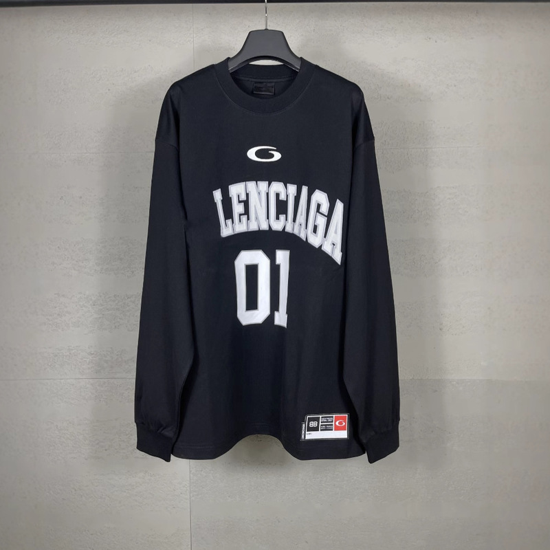 Paris Correct Version SS25 Early Spring New B Basketball Series 01 Suit Embroidered Printed Loose Long Sleeve T-Shirt