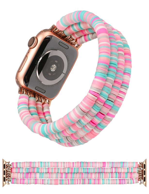 アップルのapple watchの腕時計の女性のかわいいファッションの多彩な弾力性の夏のビーチのビーズのブレスレットを適用します。|undefined