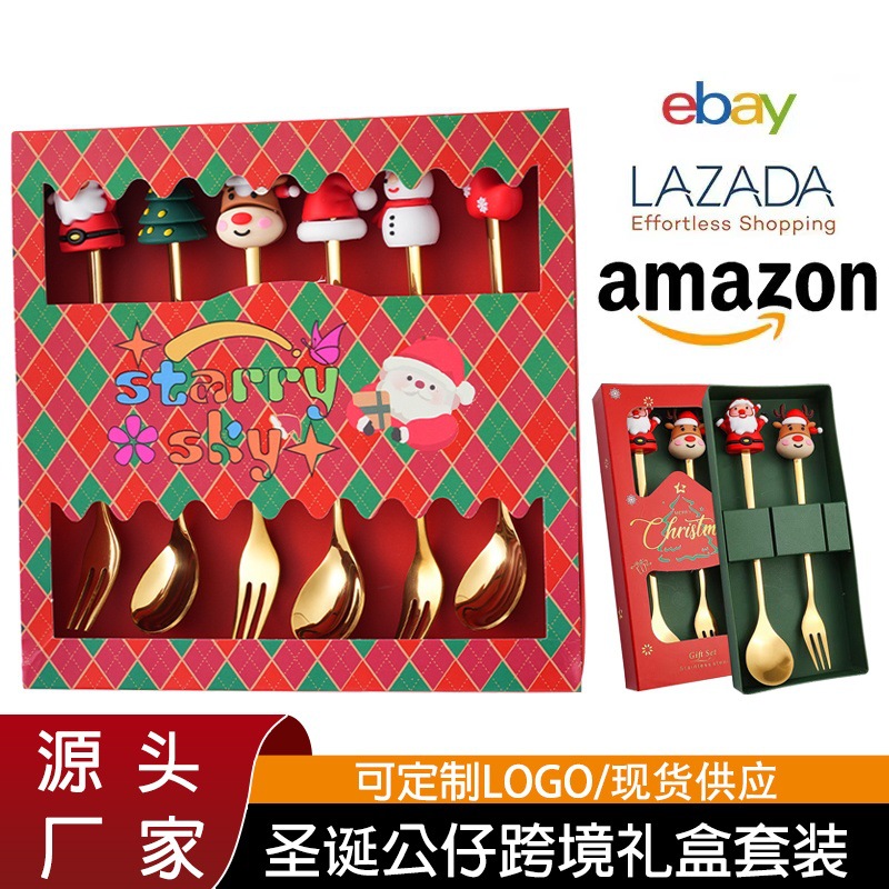 跨境亚马逊新款圣诞节Q版餐具高档款不锈钢圣诞老人雪人刀叉
