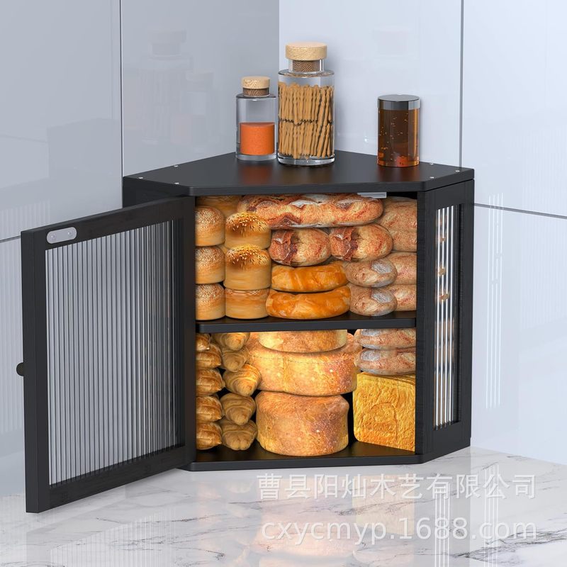 木製二段パン収納ボックスキッチンテーブル調味料収納ボックスカウンターお菓子デザート木製パンボックス|undefined