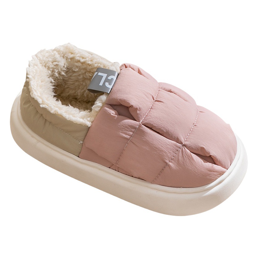Abajo zapatillas de algodón de las mujeres de invierno cálido fondo grueso forrado de lana impermeable interior casa simple zapatos de algodón Otoño lunar noviembre zapatos