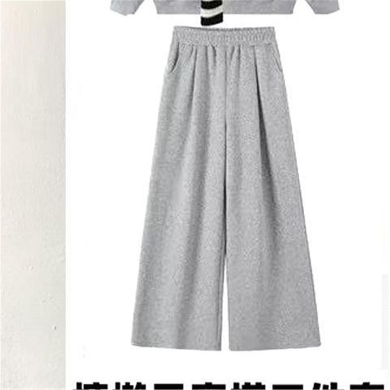 灰色带披肩长袖卫衣女套装2025秋冬新款慵懒宽松休闲运动三件套潮|undefined