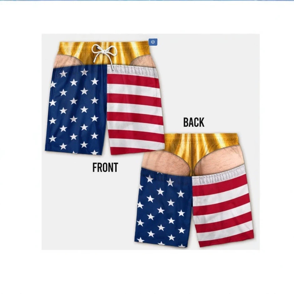 Loose-fitting vacation casual shorts top, 2026 summer new style, unique and fun men's 3D patriotic hot selling fashion.