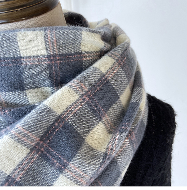 Sciarpa a quadri donna sciarpa con frange calda autunno inverno_voghion.com