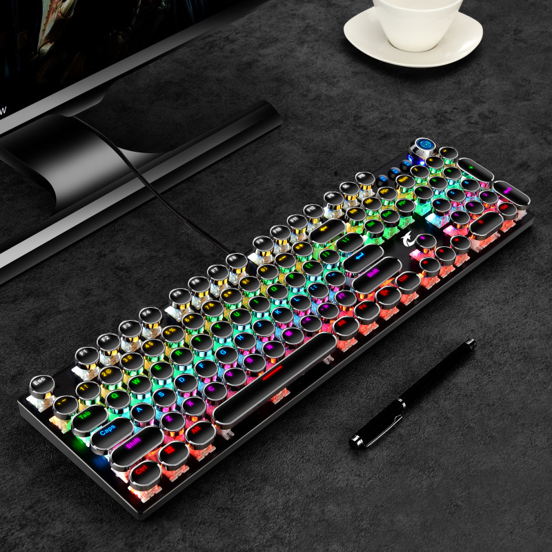 Real mechanical keyboard game green axis red axis tea axis rainbow luminous multimedia twist keyboard Amazon cross-border