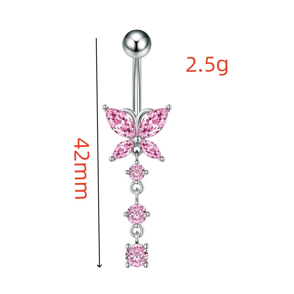 New European American Sexy Double Love Pink Series Belly Button Ring Zircon Peach Heart Navel Piercing Jewelry detail image 7
