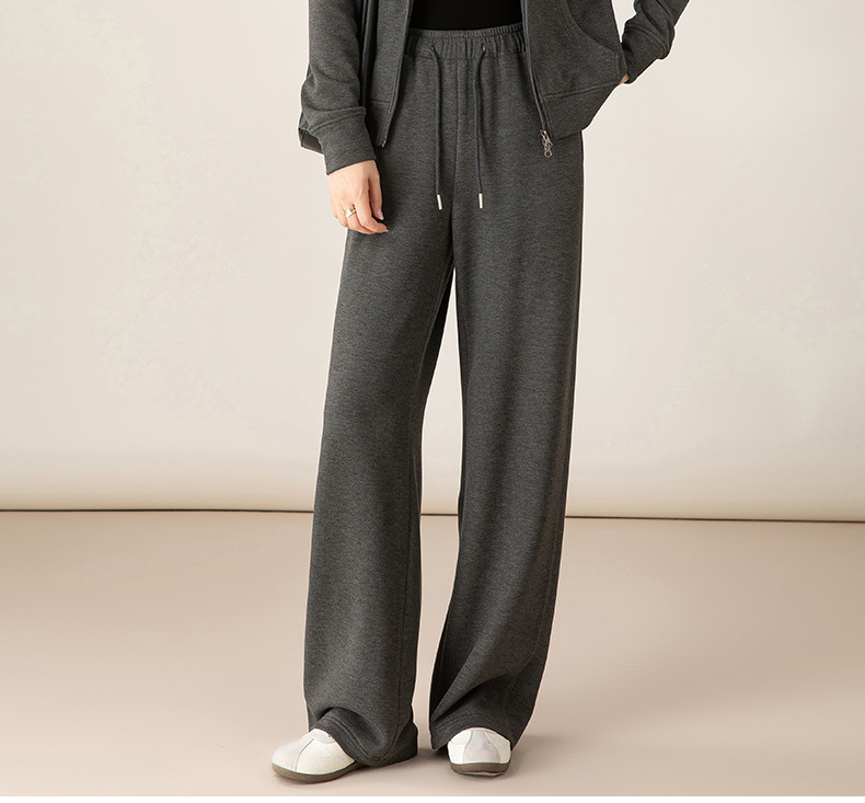 Bộ đồ thể thao nữ hai mảnh giả cashmere mũ trùm dáng rộng phong cách Hàn Quốc — Màu xám (bộ hai món) chi tiết 10