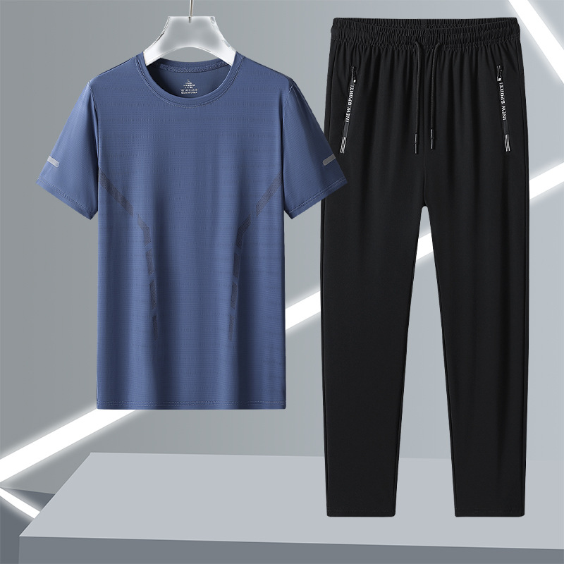Hombre corriendo rápido secado deportivo set de hielo hombre de verano rápido secado pantalones cortos de mangas cortas ropa deportiva pantalones casuales