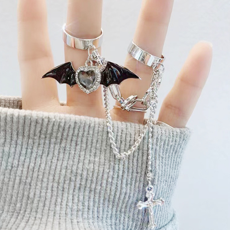 Black Sweet and Cool Cross Niche Design Hot Girl Subculture Dark Devil Wings Ring Manufacturer Wholesale