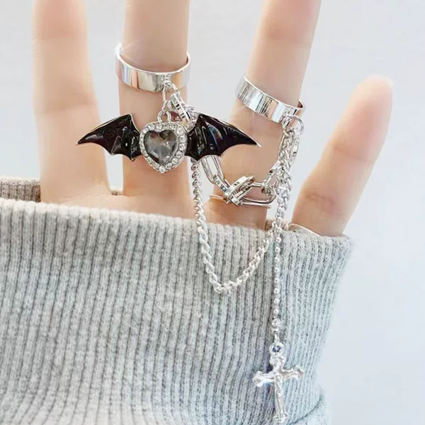 Black Sweet and Cool Cross Niche Design Hot Girl Subculture Dark Devil Wings Ring Manufacturer Wholesale