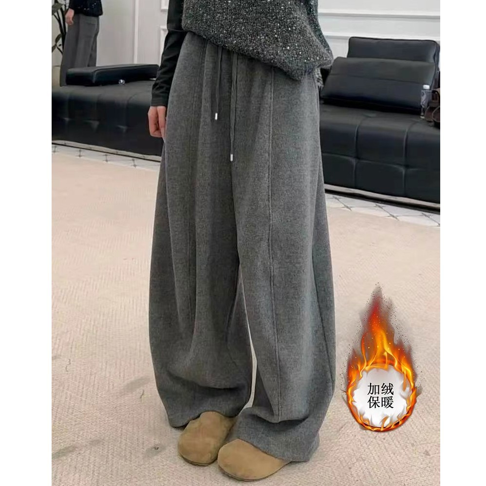 Fleece-Lined Thickened Lazy Style Women's Pants 2025 Winter New Casual High-Waisted Slimming Drapey Sports Sweatpants