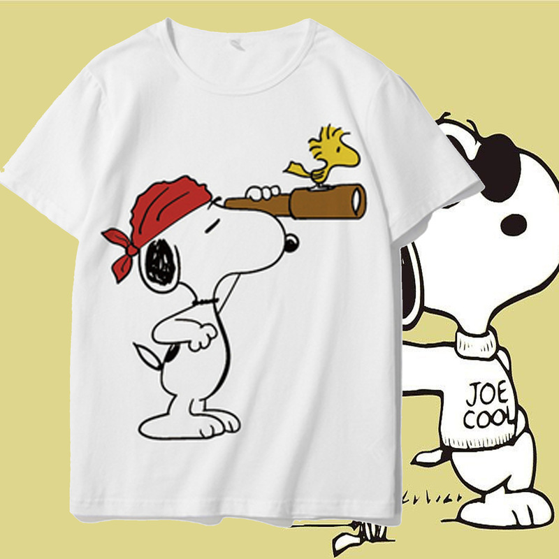 Snoopy Cartoon and Animation Co-branded Hong Kong-style Short-sleeved T-shirt for Men and Women Students Summer Loose ins All-match Half-sleeved Top