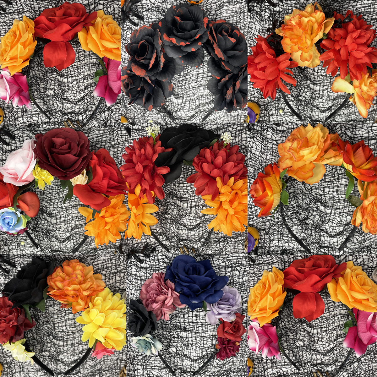 Halloween simulation rose headband skull ghost hand niche personality headband Gothic girl dark hair accessories_voghion.com