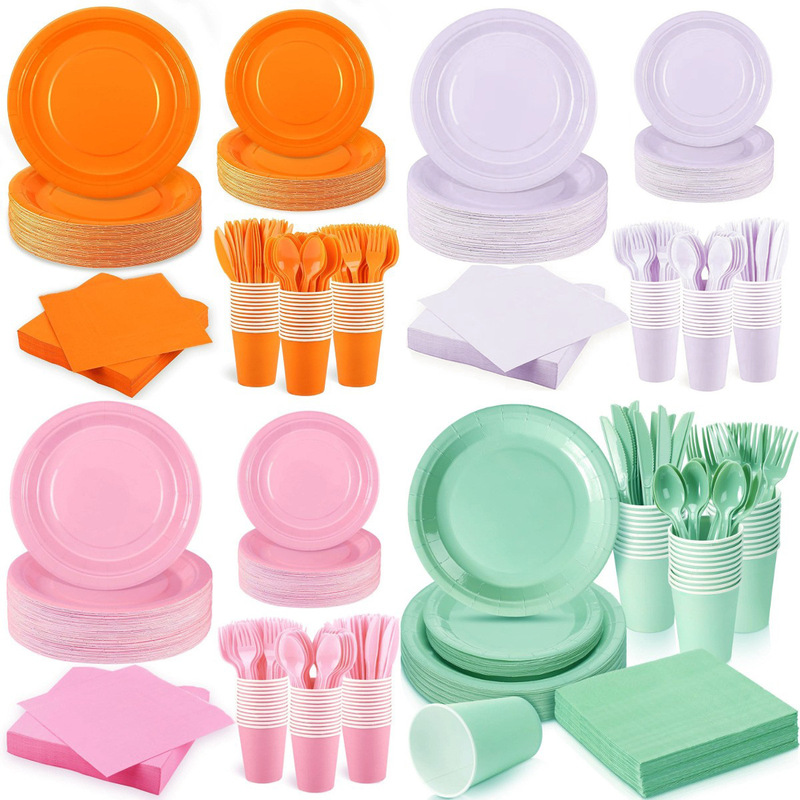 Cross-Border Pure Color Paper Plate Party Supplies Set Colorfulful Disc Tableware Holiday Party Picnic Cake Plate Multi-Colorful Cross-Border Pure Color Paper Plate Party Supplies Set Colorfulful Disc Tableware Holiday Party Picnic Cake Plate Multi-Colorful