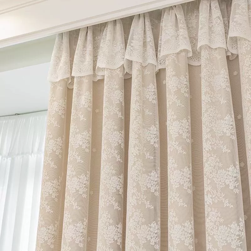 Шторы для спальни, затемняющие кремовый стиль, ткань, марля, интегрированный цвет молочного чая, для девочек, эркер, окно от пола до потолка, европейский стиль, маленький свежий двухслойный