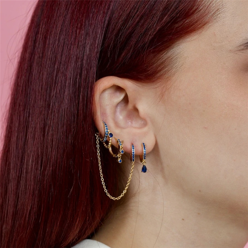 Zircon Inlay Material Earrings Classification 4 Pieces Fashion Solid Color Copper Plating Chain Inlay Zircon Earrings