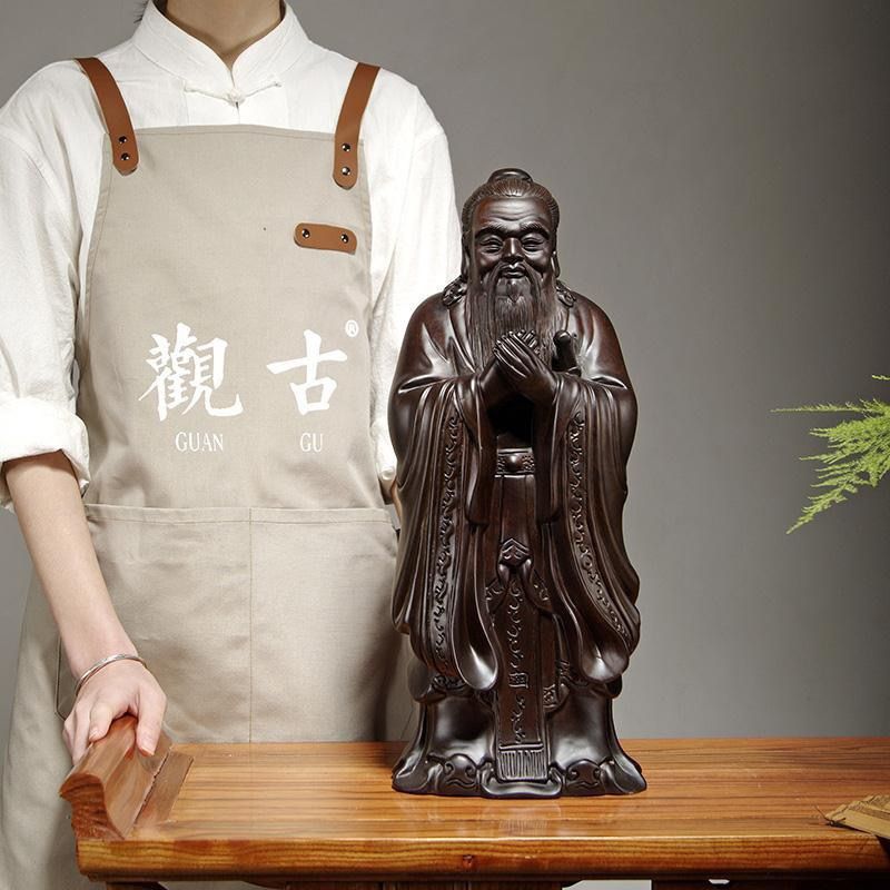 黑檀实木质雕刻孔子雕像摆件孔子佛像孔子像学业孔夫子教师节礼物
