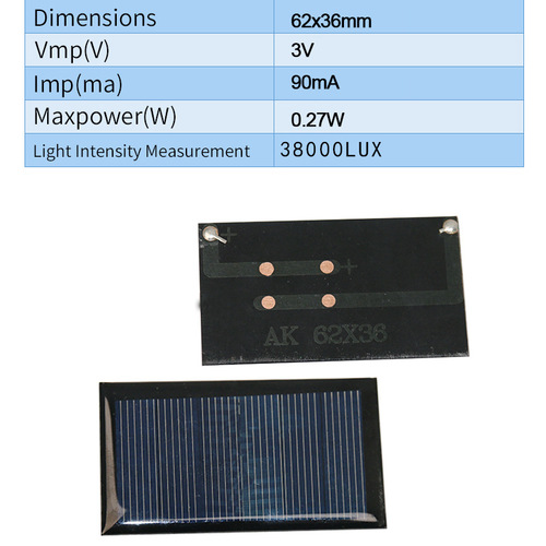 Solar panel drop glue board 62*36 3V 90MA with DC small motor toy battery board monocrystalline silicon photovoltaic module