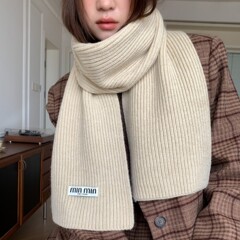 纯色基础款针织围巾 秋冬加厚保暖布标装饰通勤百搭女士毛线围脖